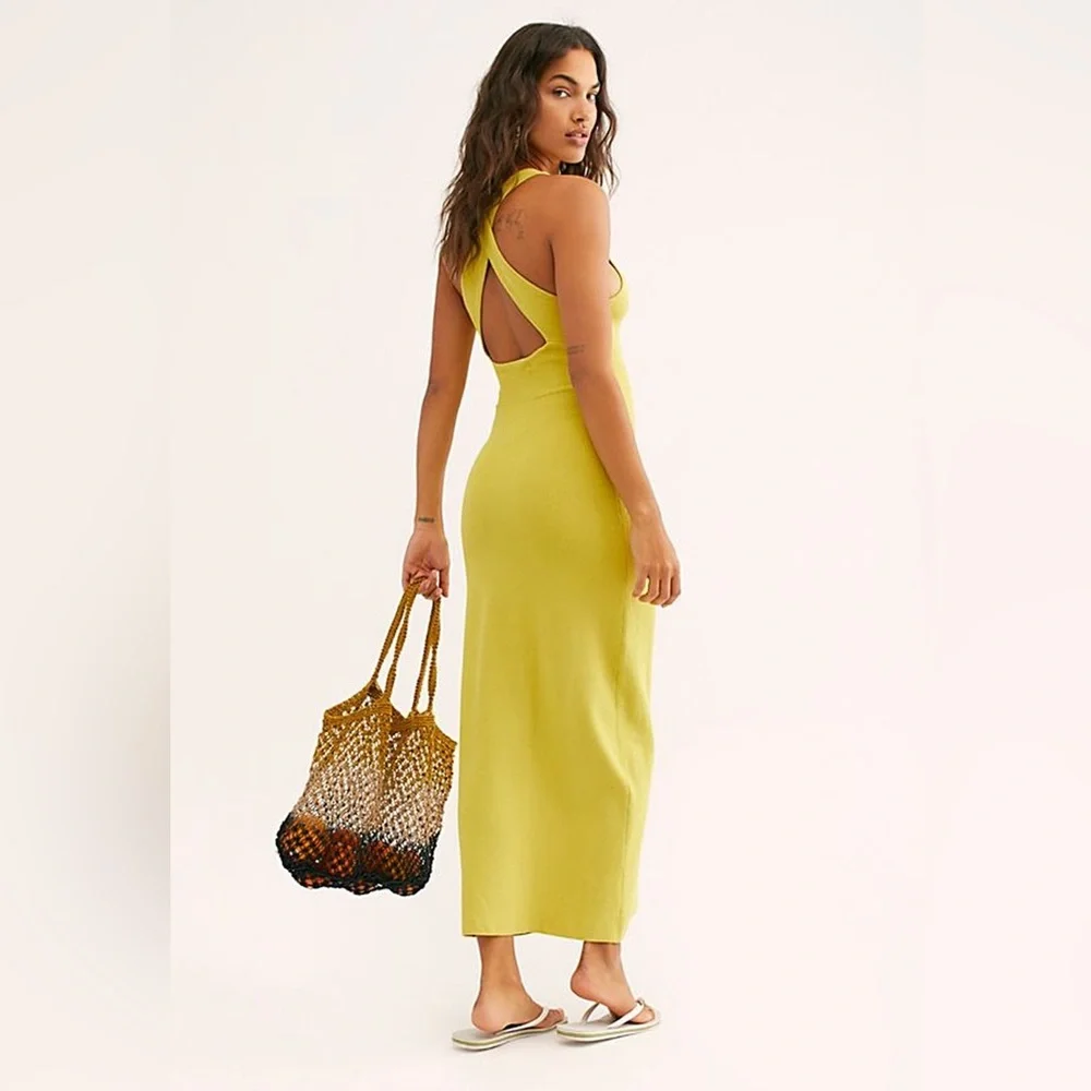 Free People Beach Coronado Maxi Dress Small Sleeveless Ribbed Crisscross Back - Picture 1 of 16